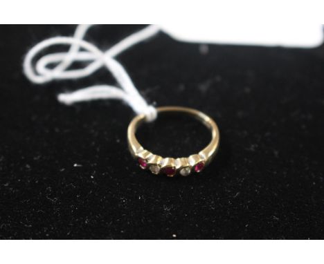 Ladies 9ct Gold Diamond &amp; Ruby set ring Size N 2.2g total weight 