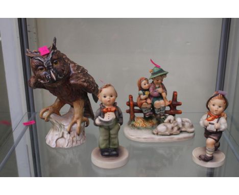 3 Hummel figures and a Goebel model of an Owl CV99 1969 