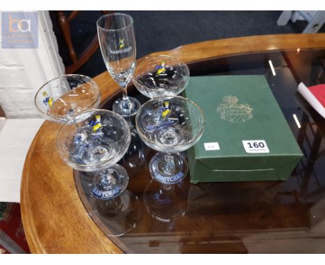 SET OF 4 RETRO BABYCHAM GLASSES AND MASONS IRONSTONE CLOCK AND 1 OTHER BABYCHAM GLASS 