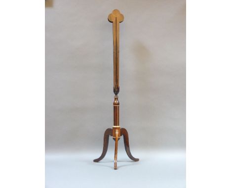 A 19th century rosewood tripod fan stand, with inlaid stringing, 88cm high