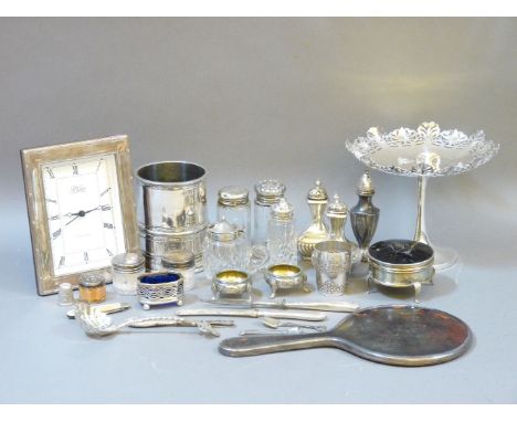 A silver tortoiseshell trinket box, mirror, and other silver items