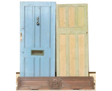 A Victorian door, with iron knocker, from Loft Hall in Orsett, an interior door, and a panel