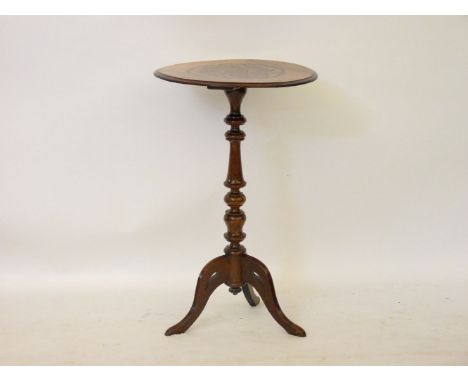 A Victorian walnut and inlaid tripod table, 44.5cm diameter