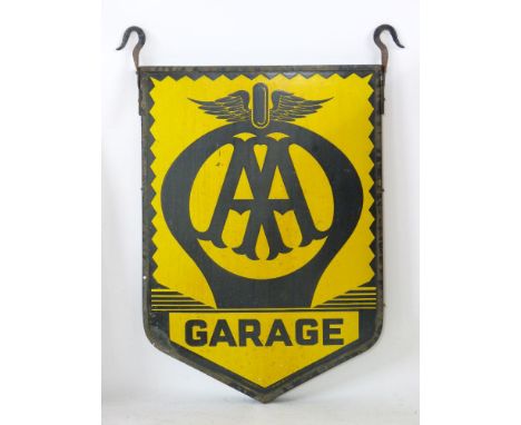 An enamel AA garage hanging sign, double sided by Franco, 91cm high