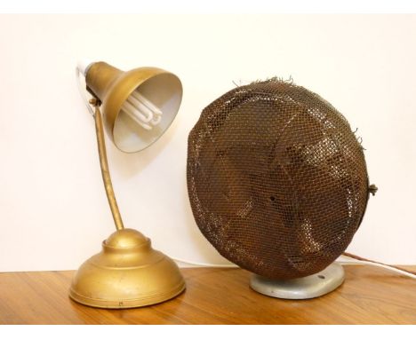 An early 20th century vintage desk fan, and adjustable desk light