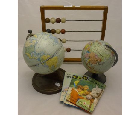 A Chad Valley globe, another globe, an abacus, etc.