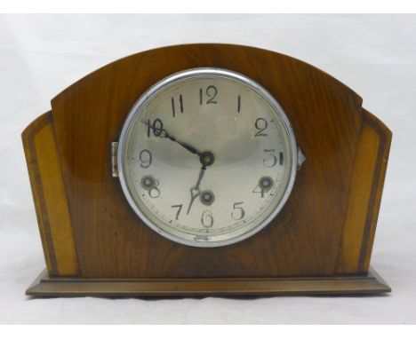 An Art Deco walnut mantle clock