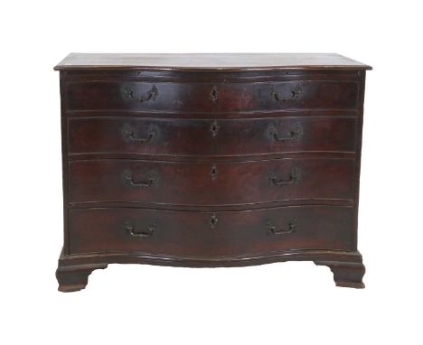 A George III Mahogany Serpentine Four-Drawer Commode, circa 1770, the moulded top above a pull-out brushing slide and four oa
