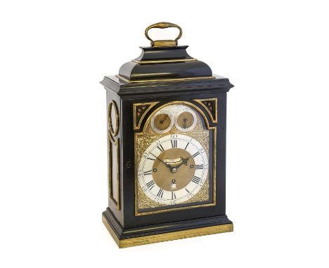 An Ebony Veneered Quarter Chiming Table Clock, signed William Webster, Exchange Alley, London, circa 1730, inverted bell top 