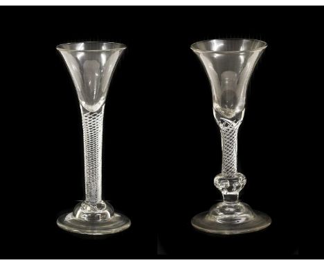 A Composite Stem Wine Glass, circa 1750, the bell-shaped bowl on a air twist stem with basal air teared knop and domed foot17