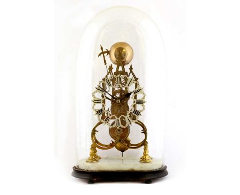 A Brass Skeleton Mantel Timepiece with Passing Strike, circa 1890, single fusee movement with an anchor escapement, four spok