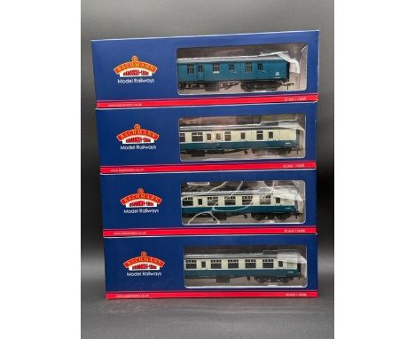 A rake of four OO Bachmann MK1 Blue & Grey Coaches each boxed and appearing unopened, Made in China(1000g)Two - Bachmann Bran