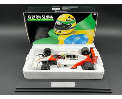 LANG McLaren MP 4/6 Ayrton Senna 1/18 scale in box with display stand (1100g) "The Hat Trick" Ayron Senna's Honda McLaren MP4