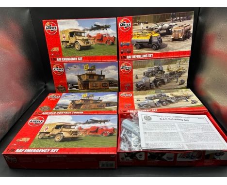 8 1:76 scale Airfix RAF lits in sealed bags, seven in boxes(2000g)RAF Emergency set (2)Airfield Control Towe (2) RAF Recovery