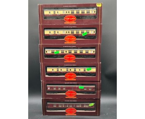 Six OO gauge Hornby boxed 'Top Link' series coaches(1000g)Hornby R440 Mk1 BG full brake in BR crimson & cream E80533Hornby R4