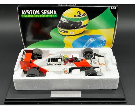 LANG McLaren MP 4/5B Ayrton Senna 1/18 scale in box with display stand (1100g) "Advantage Senna" Ayron Senna's Honda McLaren 