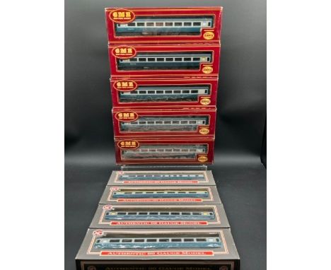 9 OO gauge Mk2 British Rail InterCity coaches Boxed from GMR Airfix (8) & Mainline (1) - NOT DAPOL despite boxes(2000g)Airfix