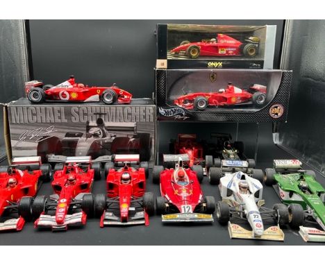 Eleven 1/18 Scale F1 Racing cars from Pauls Model Art, HotWheels Racing, Onyx, Quartzo, Boxed and Un-boxed(6000g)HotWheels 53