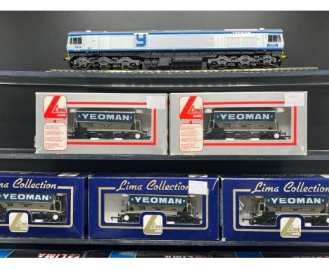 Lima L204804 Class 59 59002 'Yeoman Enterprise' in Foster Yeoman silver and blue, with 11 Yeoman livery wagons, all boxed - T