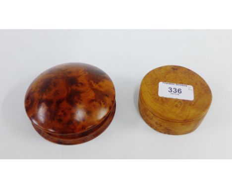 Michael Elken burrwood trinket box and cover together with another, largest 10cm,  (2)