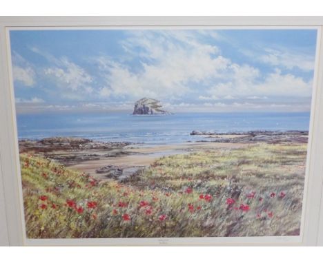 Allan Morgan  'Bass Rock' Coloured Print Signed in pencil, framed, 52 x 40cm 