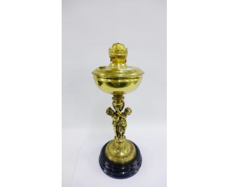 Figural brass oil lamp base, 54cm