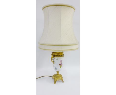 Porcelain and gilt metal mounted table lamp base and shade