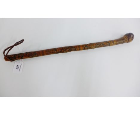 Japanese carved fruitwood swagger stick, 50cm long 