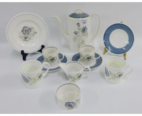 Susie Cooper 'Glen Mist' coffee set comprising coffee pot, six mugs, six saucers, six side plates and six smaller cups with s