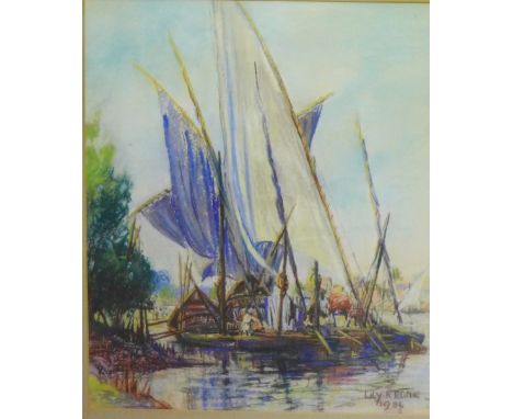 Lily. R. Edmie  'Lakeside Quay'  Pastel  Signed and dated 1936, with an Aitken &amp; Dott label verso, 51 x 62cm 