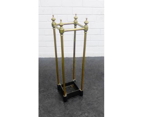 Brass stick / umbrella stand with a square cast iron base, 65 x 19cm 