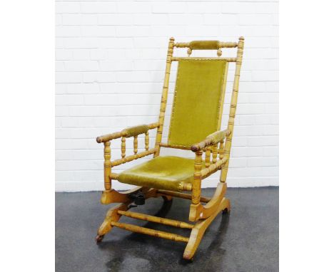Early 20th century American light oak rocking chair, 106 x 56cm x 60cm 