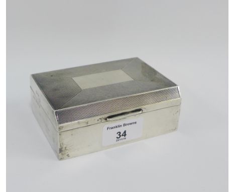 Silver cigarette box with engine turned decoration and hinged lid with cedar lining, Birmingham 1954, 12 x 9cm 