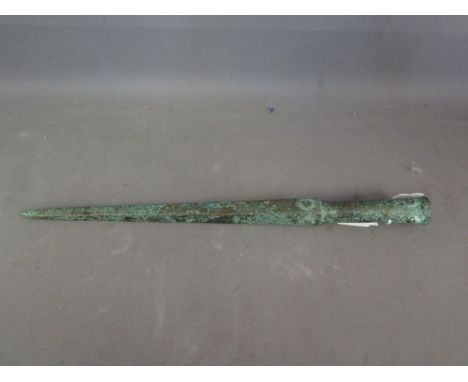 An ancient bronze age socketed spear 1200BC 33cm in length