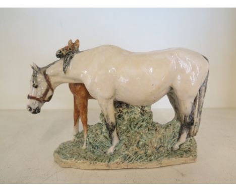 A glazed ceramic group of Mare and Foal by Kathleen Wheeler - 1884 - 1977 full signature to base - also known as Kathleen Whe