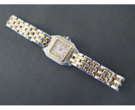 A Ladies two tone stainless steel Cartier Panthere quartz movement wristwatch - off white face with Roman numerals and minute