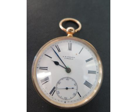 An 18 ct gold pocket watch by J D Fisher of Lincoln - John Dixon Fisher - Case hallmarked London either 1889 or 1909 - makers