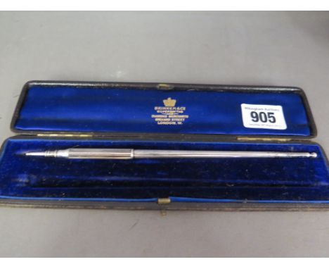 A white metal Sampson Morden desk propelling pencil stamped S Mordan & Co - originally a pair with a dip pen - in its origina