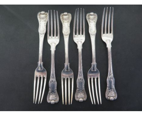 A set of six Kings Hour glass dinner forks by Paul Storr, London 1819 - strong clear hallmarks, the reverse of the terminal e