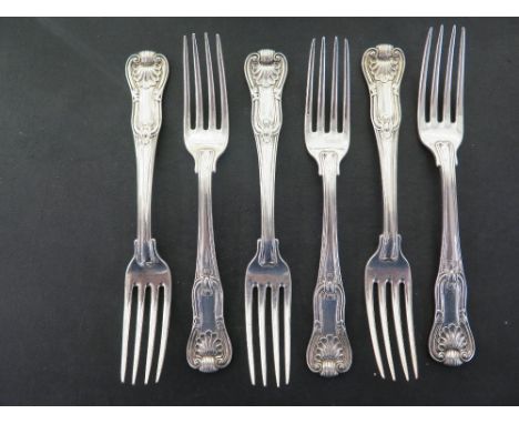A set of six Kings Hour glass dinner forks by Paul Storr  London 1819 - strong clear hallmarks, the reverse of the terminal e