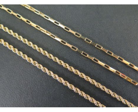 A 9ct gold box-link chain - Hallmarked Sheffield - Length 40cms - Together with a rope-twist chain - Stamped 9ct - Length 46c
