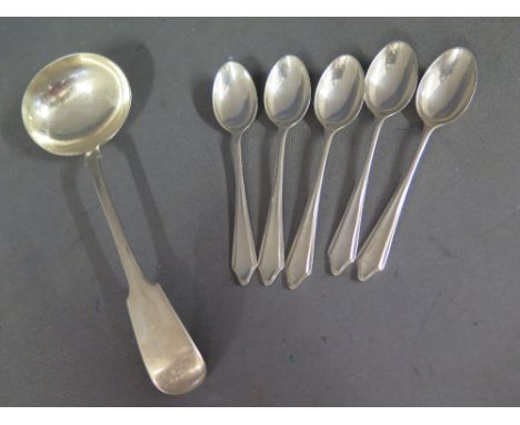 A silver ladle and five silver coffee spoons - Total approx. weight 4.5 troy oz