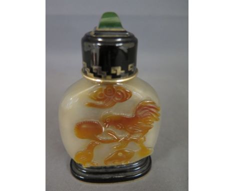 Cartier Paris France - A Cameo glass Art Deco petrol table lighter in the form of an Oriental snuff bottle with stylized top 