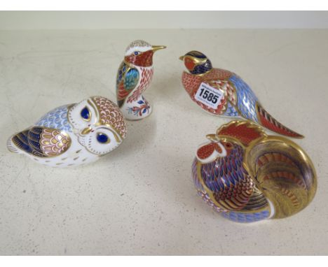 Four Crown Derby bird paperweight
Condition report: All good, two light gold and two silver stoppers  
