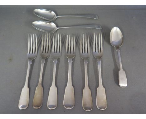 A collection of Georgian and later silver cutlery including five forks London 1837 - Makers stamp C.S. probably Charles Shipw