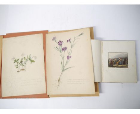 A late Georgian commonplace album circa 1830 containing a number of attractive hand coloured, black &amp; white engravings an