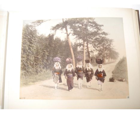 (Japan, Photography), a late 19th Century Meiji period Japanese photograph album, containing 50 mounted hand coloured albumen