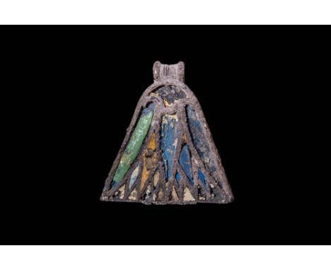 New Kingdom, Ca. 1550 - 1069 BC. A silver pendant in the form of a lotus flower with a trapezoidal frame tapering towards the
