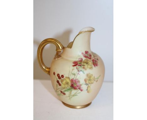 A antique c1890 Royal Worcester hand decorated blush ivory jug 1094. 13cm tall 