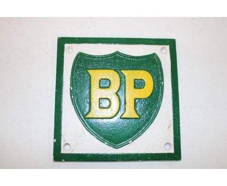 A reproduction cast iron BP sign 16cm square 